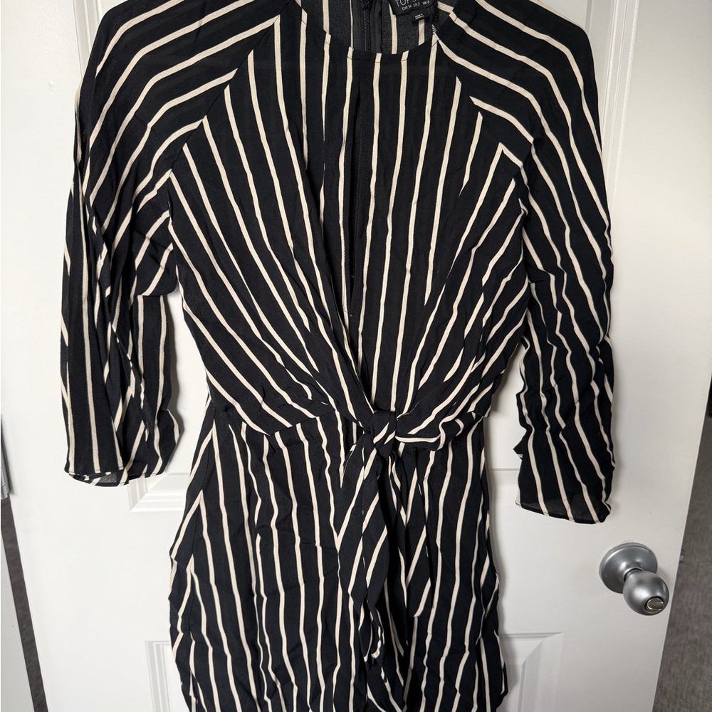 Topshop Black and Cream Striped Dress
